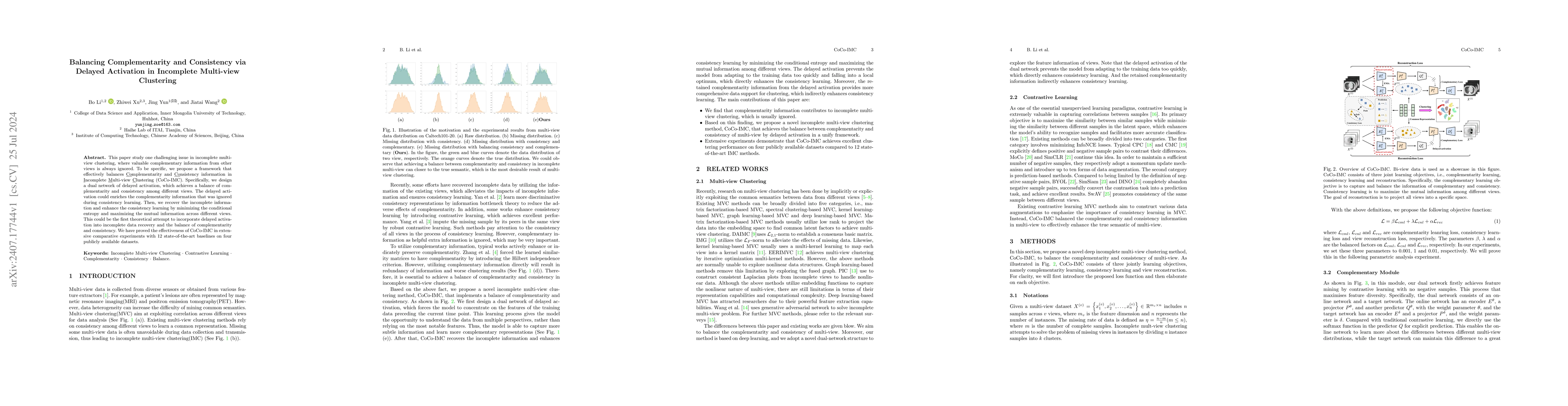 Thumbnail for Balancing Complementarity and Consistency via Delayed Activation in
  Incomplete Multi-view Clustering