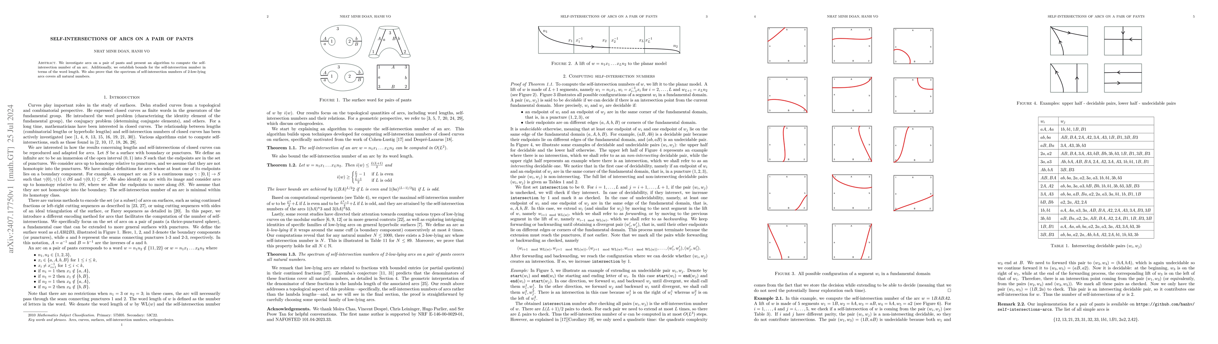 Thumbnail for Self-intersections of arcs on a pair of pants