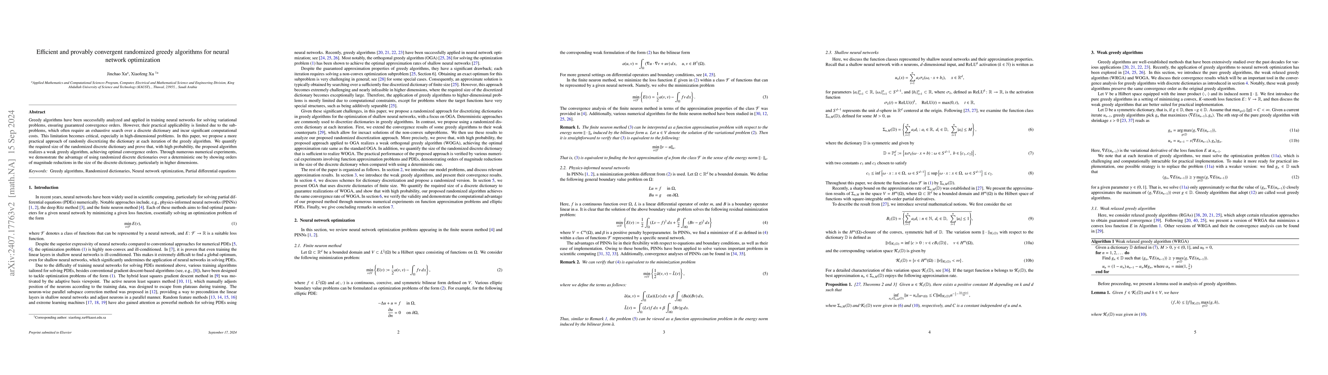 Thumbnail for Efficient and provably convergent randomized greedy algorithms for
  neural network optimization