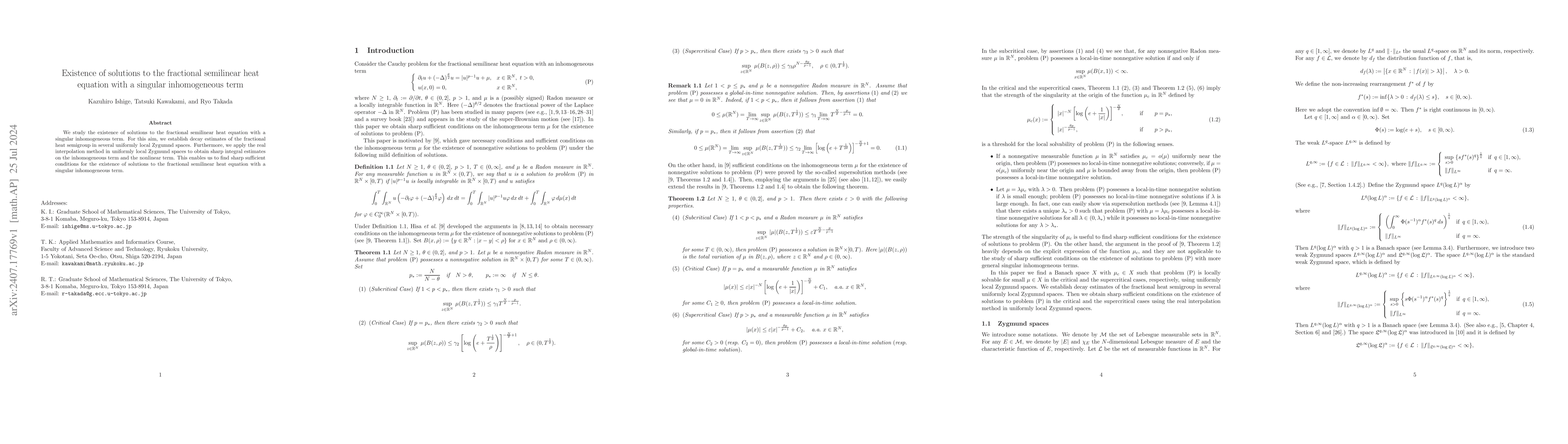 Thumbnail for Existence of solutions to the fractional semilinear heat equation with a
  singular inhomogeneous term