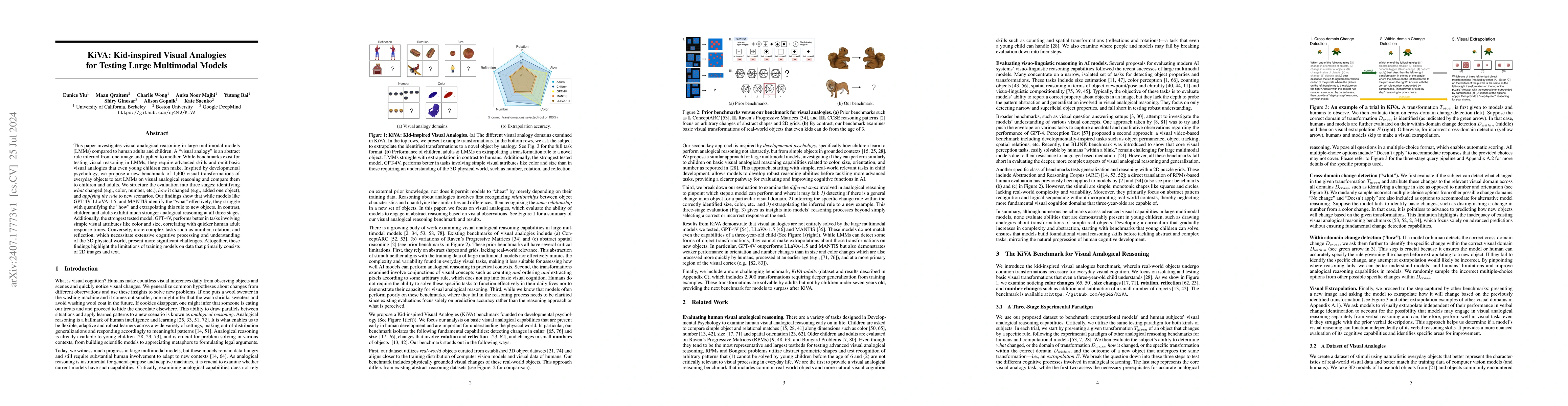 Thumbnail for KiVA: Kid-inspired Visual Analogies for Testing Large Multimodal Models