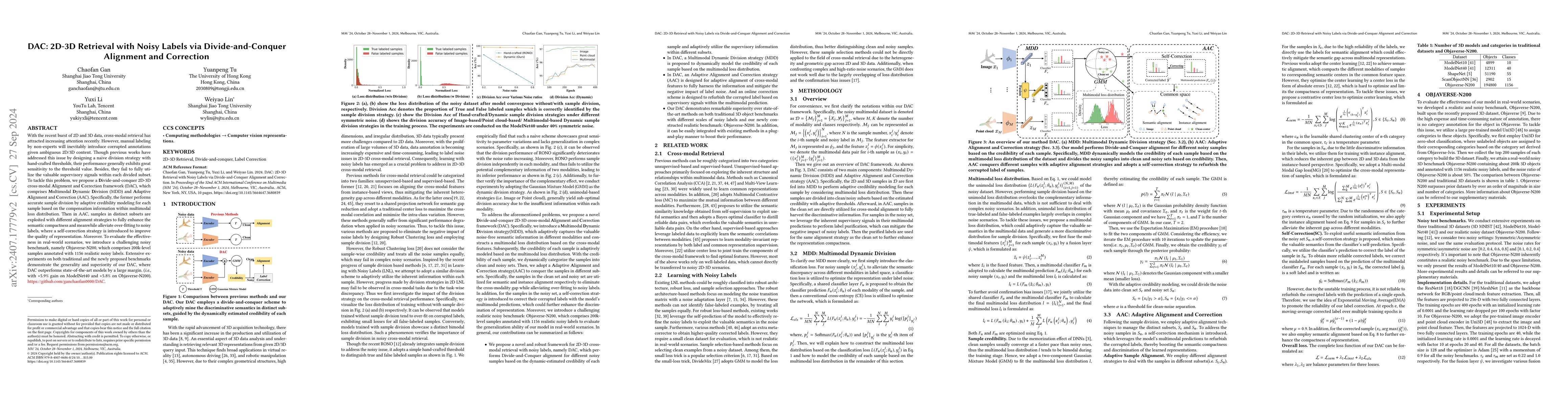 Thumbnail for DAC: 2D-3D Retrieval with Noisy Labels via Divide-and-Conquer Alignment
  and Correction