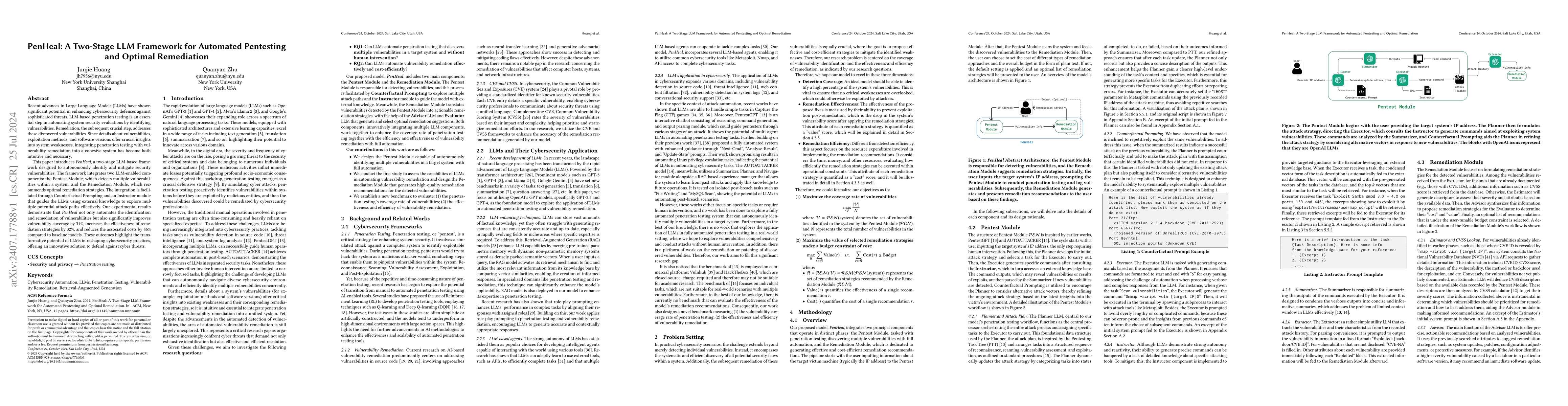 Thumbnail for PenHeal: A Two-Stage LLM Framework for Automated Pentesting and Optimal
  Remediation