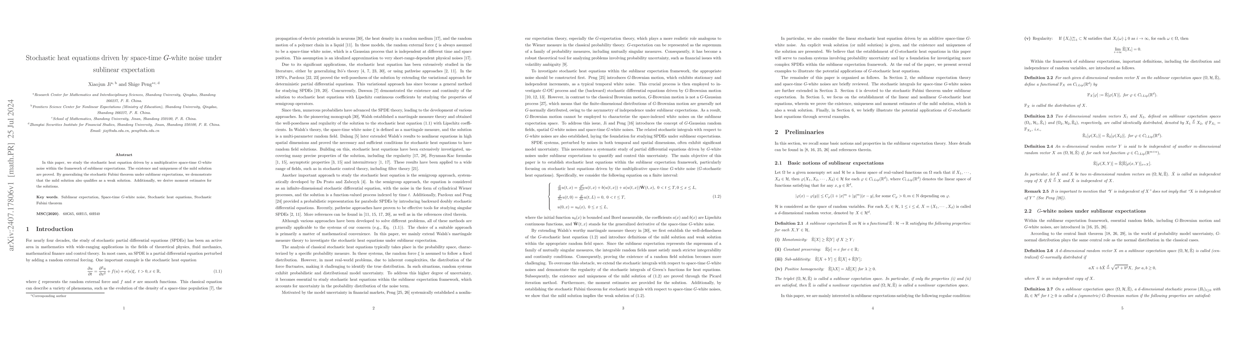 Thumbnail for Stochastic heat equations driven by space-time $G$-white noise under
  sublinear expectation