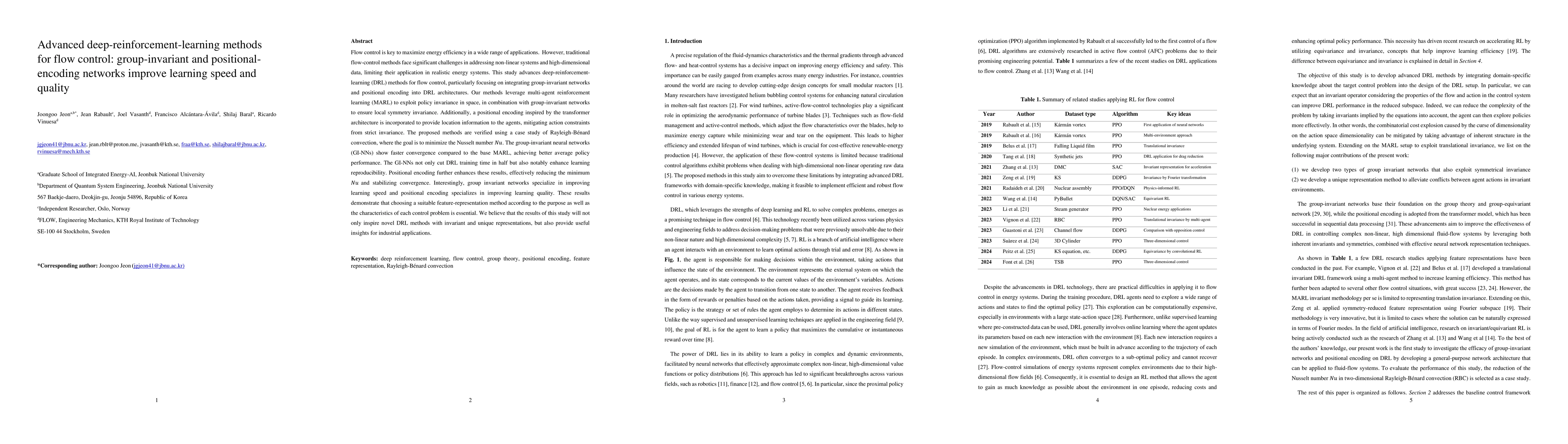 Thumbnail for Advanced deep-reinforcement-learning methods for flow control:
  group-invariant and positional-encoding networks improve learning speed and
  quality