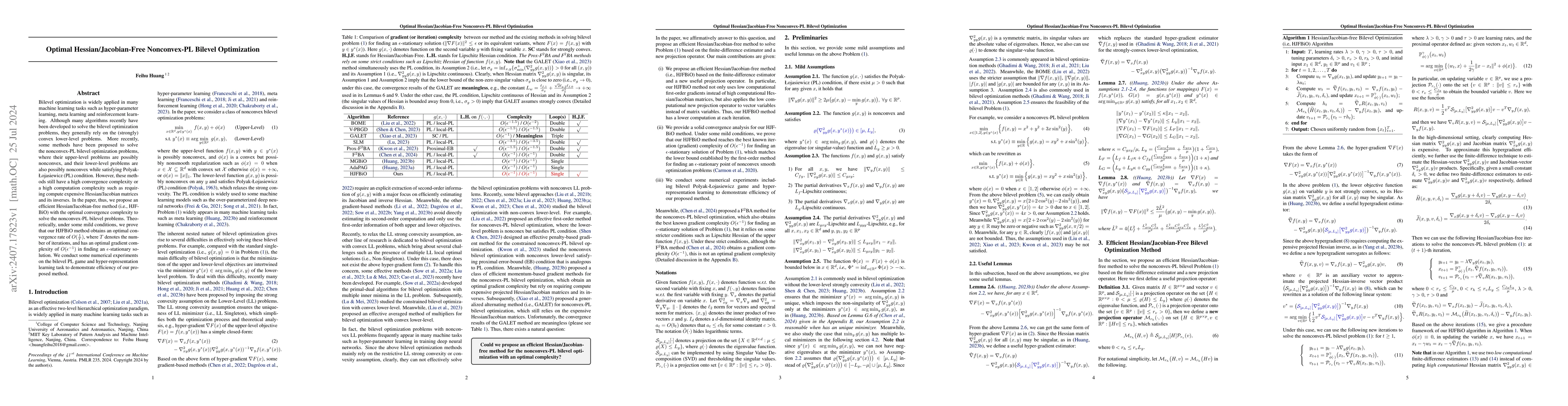Thumbnail for Optimal Hessian/Jacobian-Free Nonconvex-PL Bilevel Optimization