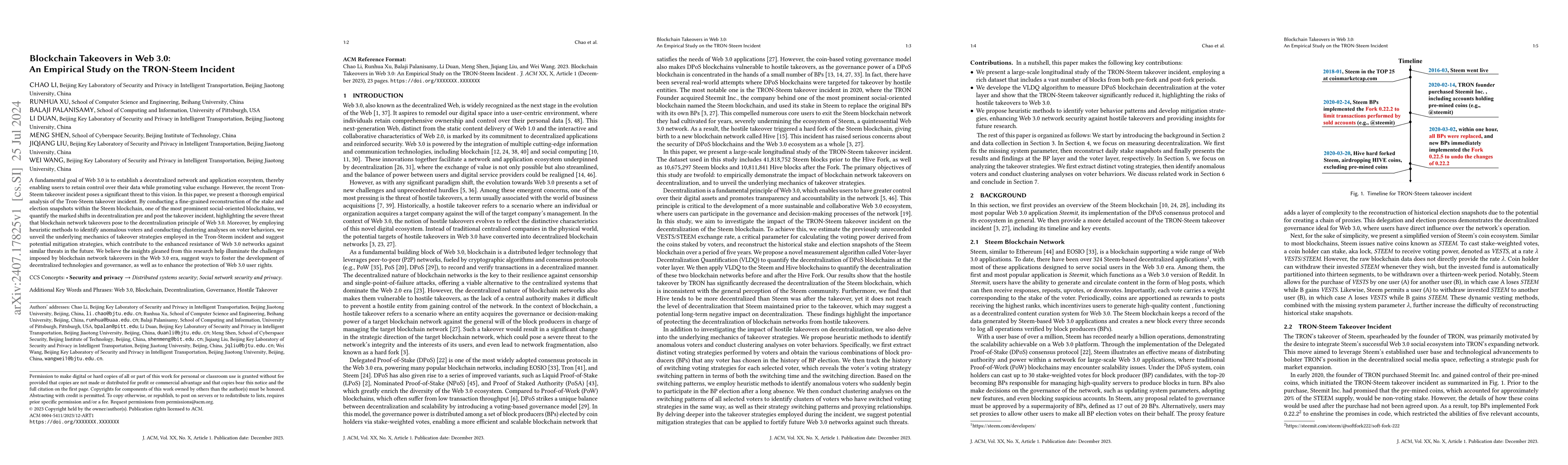 Thumbnail for Blockchain Takeovers in Web 3.0: An Empirical Study on the TRON-Steem
  Incident