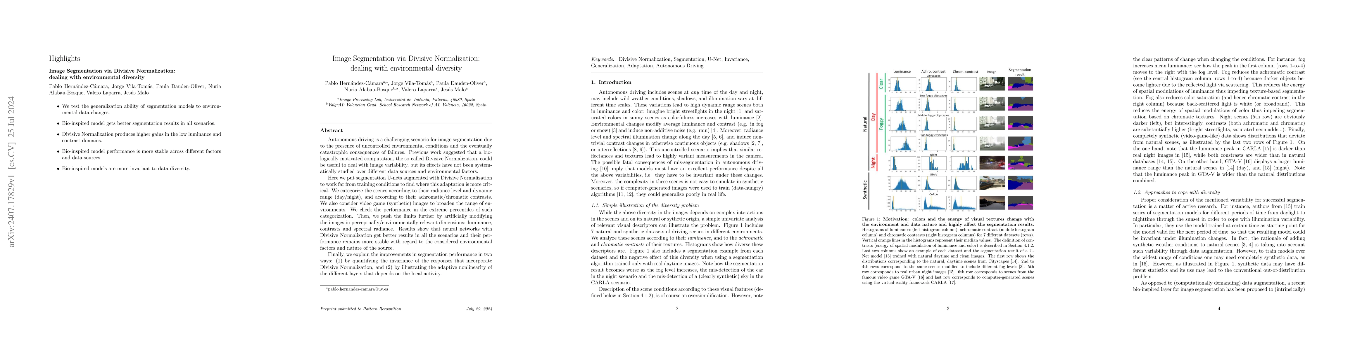 Thumbnail for Image Segmentation via Divisive Normalization: dealing with
  environmental diversity