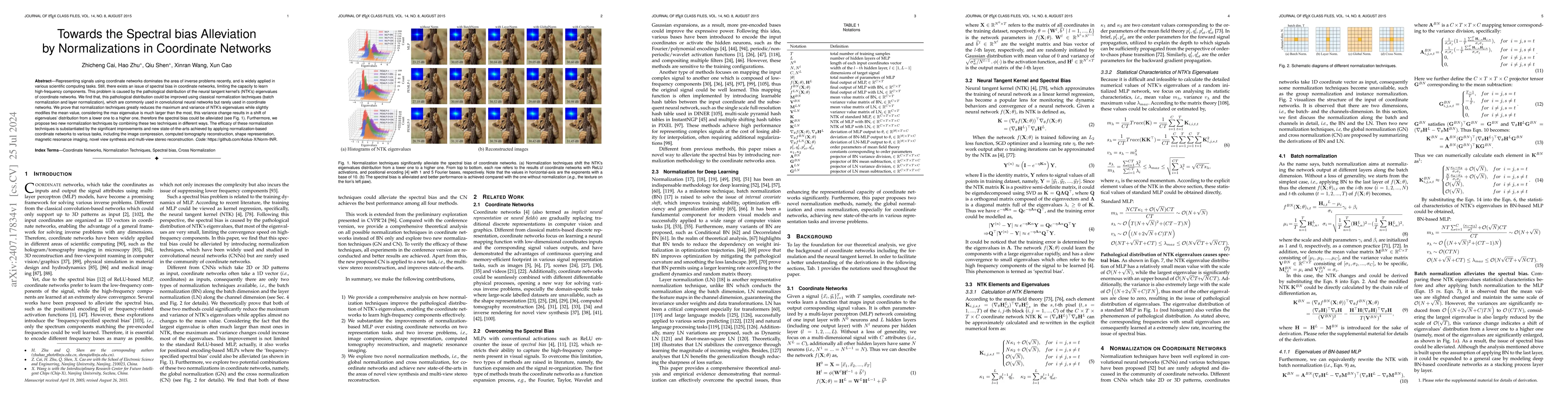 Thumbnail for Towards the Spectral bias Alleviation by Normalizations in Coordinate
  Networks