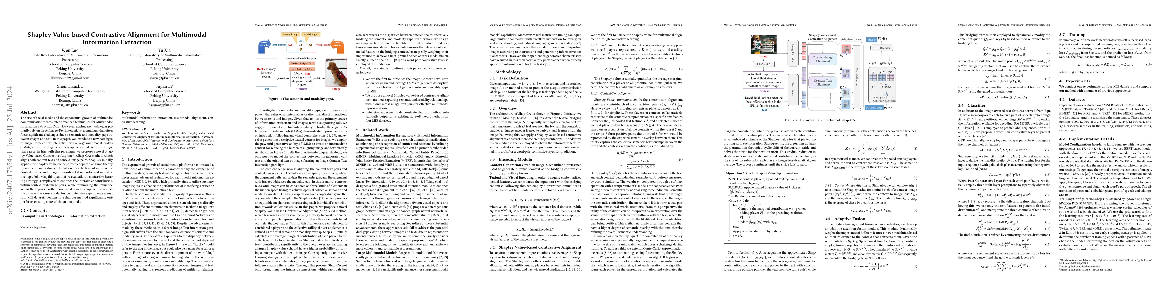 Thumbnail for Shapley Value-based Contrastive Alignment for Multimodal Information
  Extraction