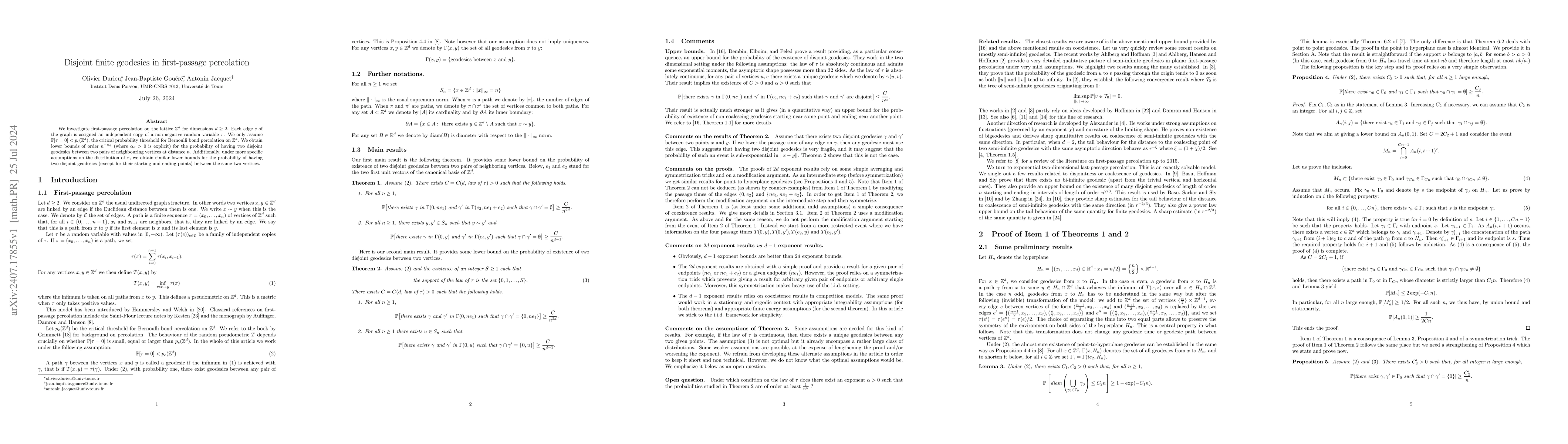 Thumbnail for Disjoint finite geodesics in first-passage percolation