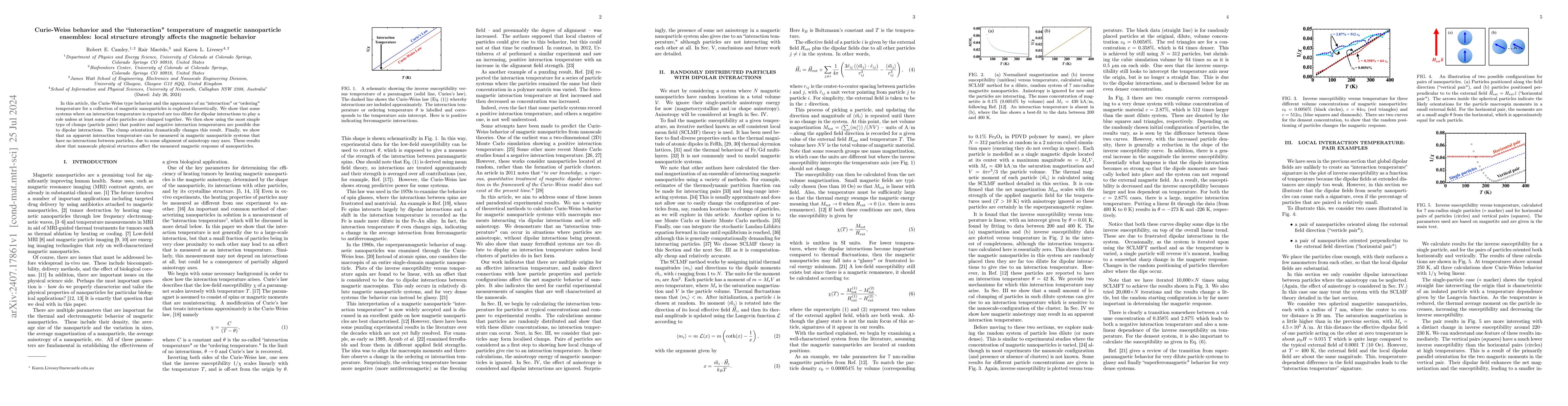 Thumbnail for Curie-Weiss behavior and the "interaction" temperature of magnetic
  nanoparticle ensembles: local structure strongly affects the magnetic
  behavior