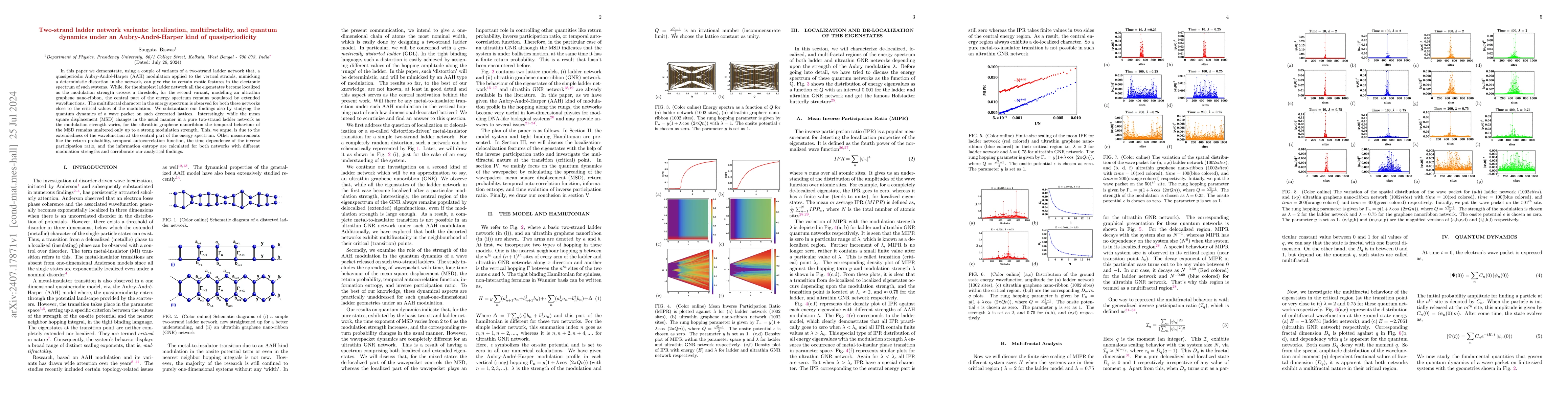 Thumbnail for Two-strand ladder network variants: localization, multifractality, and
  quantum dynamics under an Aubry-André-Harper kind of quasiperiodicity