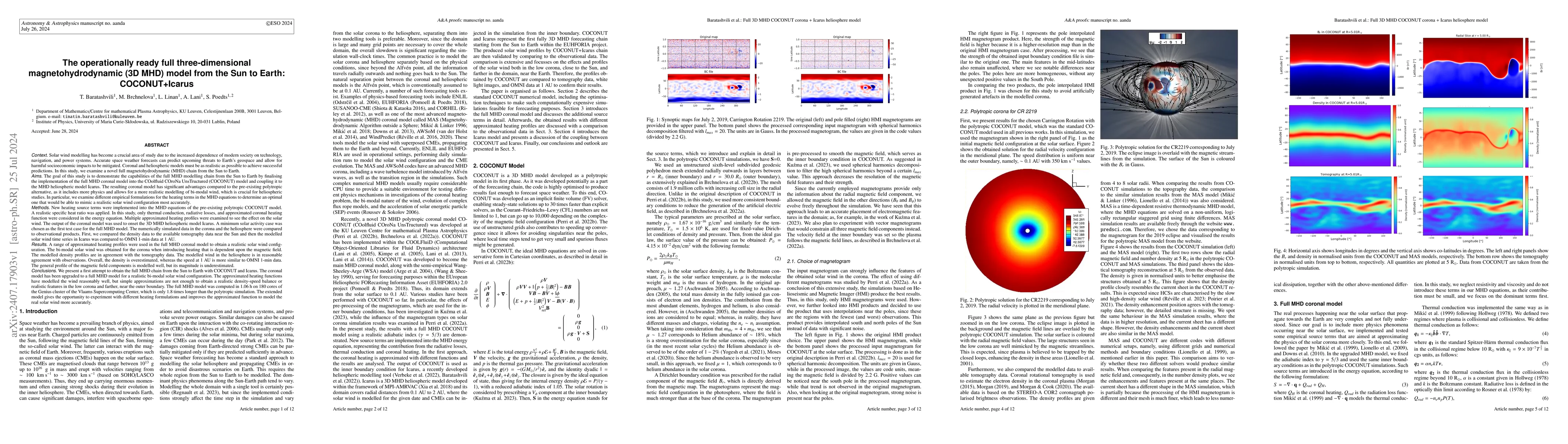 Thumbnail for The operationally ready full three-dimensional magnetohydrodynamic (3D
  MHD) model from the Sun to Earth: COCONUT+Icarus
