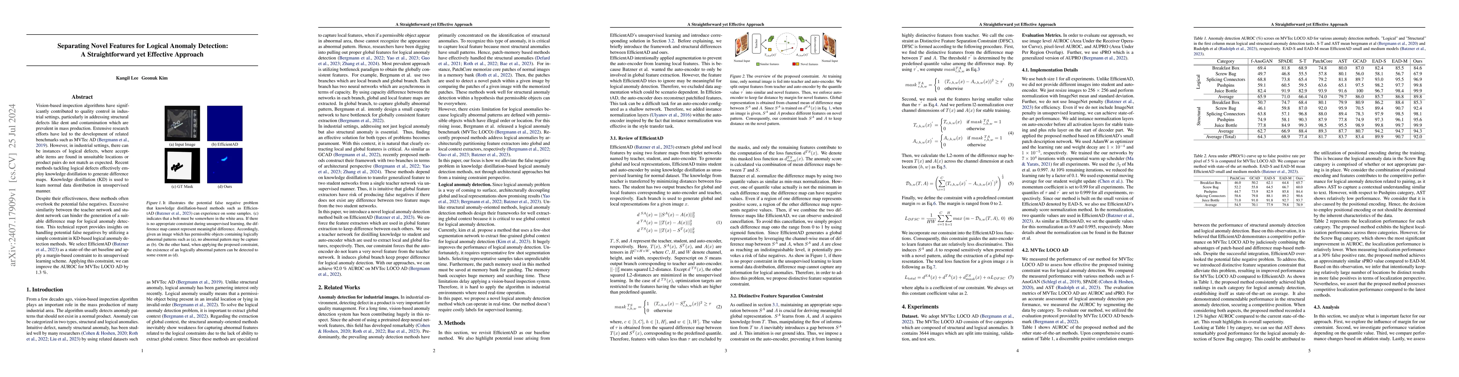 Thumbnail for Separating Novel Features for Logical Anomaly Detection: A
  Straightforward yet Effective Approach