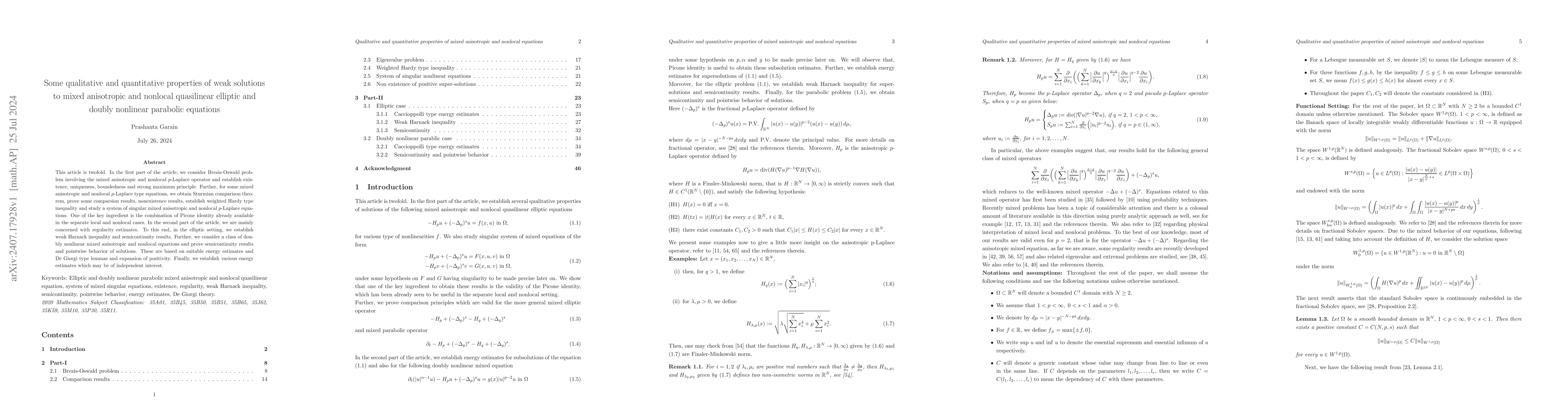 Thumbnail for Some qualitative and quantitative properties of weak solutions to mixed
  anisotropic and nonlocal quasilinear elliptic and doubly nonlinear parabolic
  equations