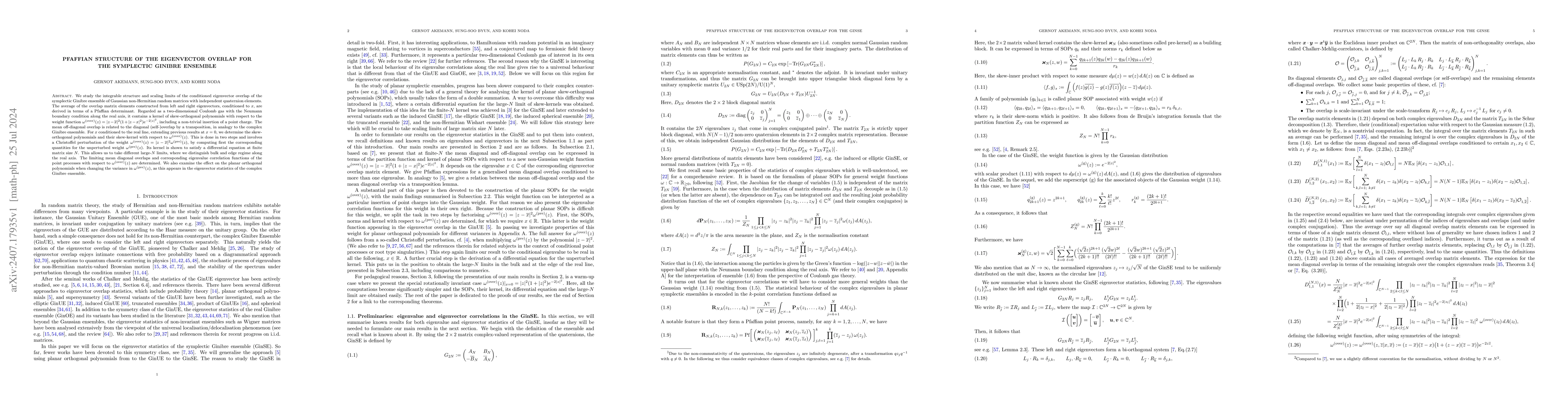 Thumbnail for Pfaffian structure of the eigenvector overlap for the symplectic Ginibre
  ensemble