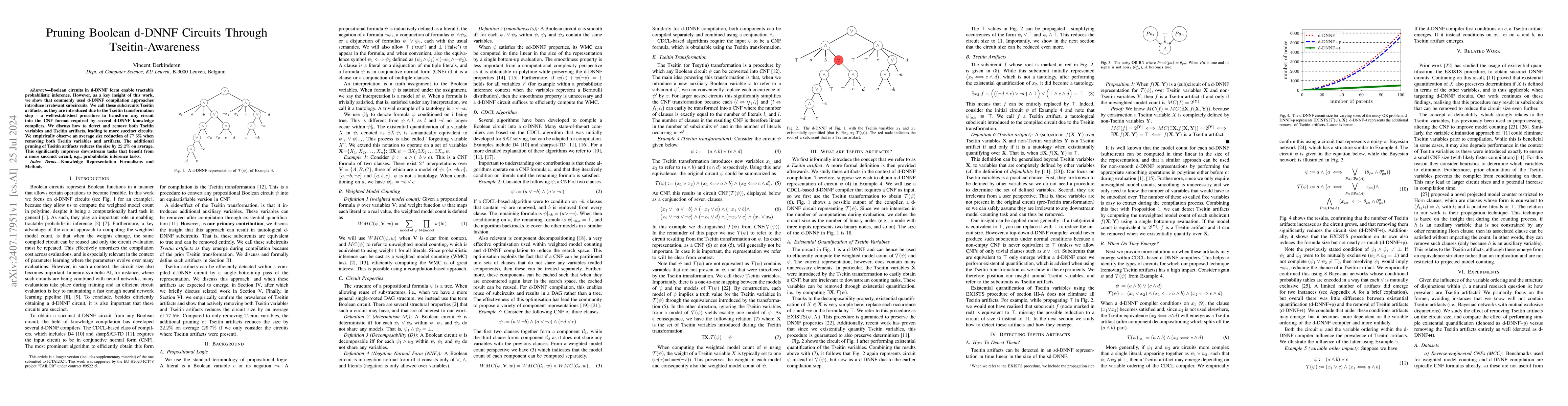 Thumbnail for Pruning Boolean d-DNNF Circuits Through Tseitin-Awareness