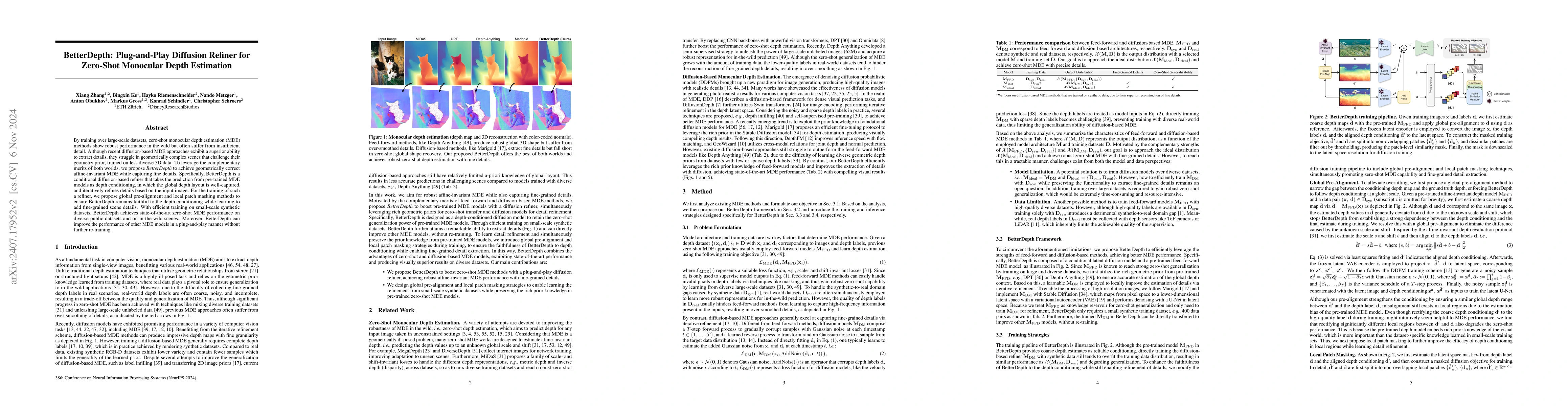 Thumbnail for BetterDepth: Plug-and-Play Diffusion Refiner for Zero-Shot Monocular
  Depth Estimation