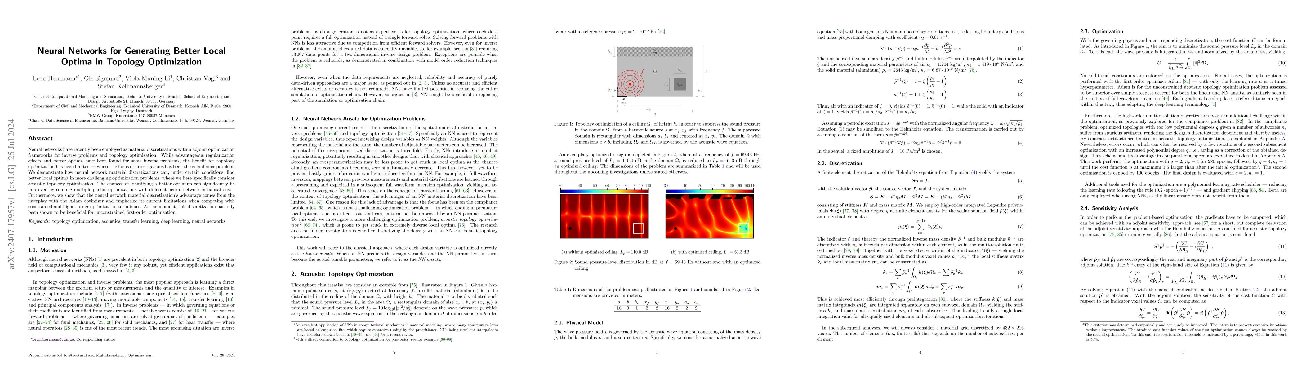 Thumbnail for Neural Networks for Generating Better Local Optima in Topology
  Optimization