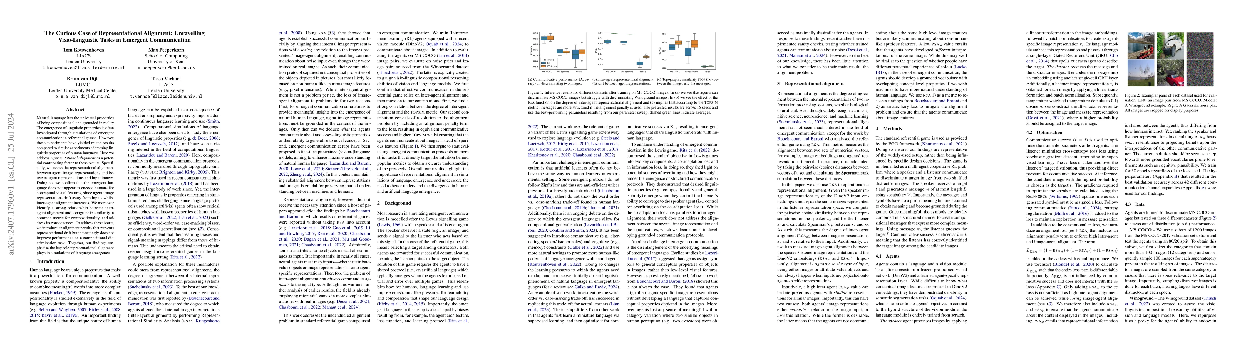 Thumbnail for The Curious Case of Representational Alignment: Unravelling
  Visio-Linguistic Tasks in Emergent Communication