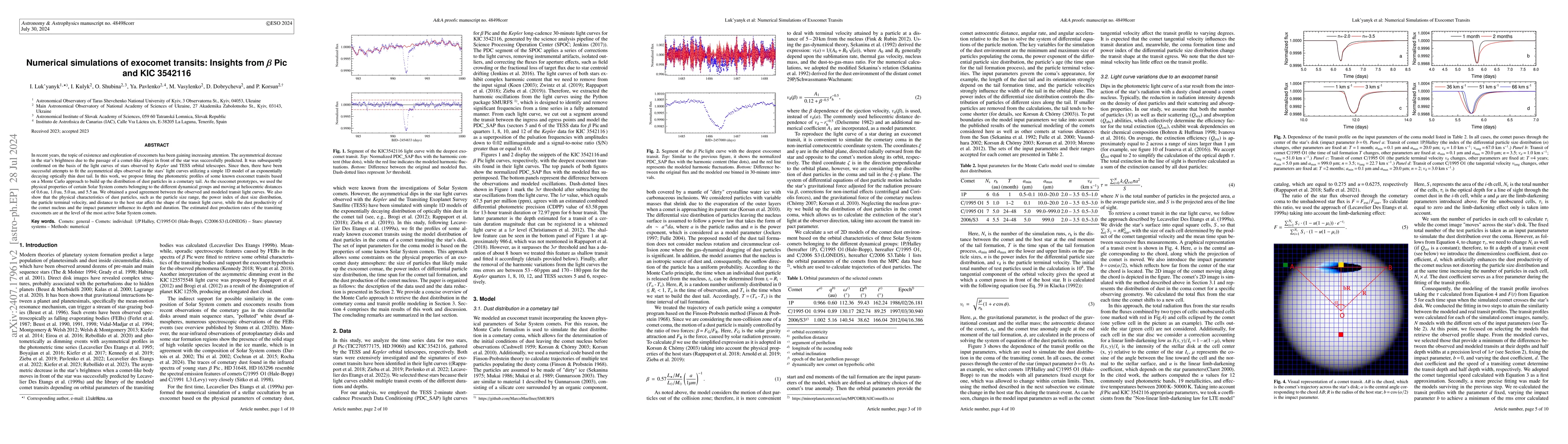 Thumbnail for Numerical simulations of exocomet transits: Insights from \{beta} Pic
  and KIC 3542116