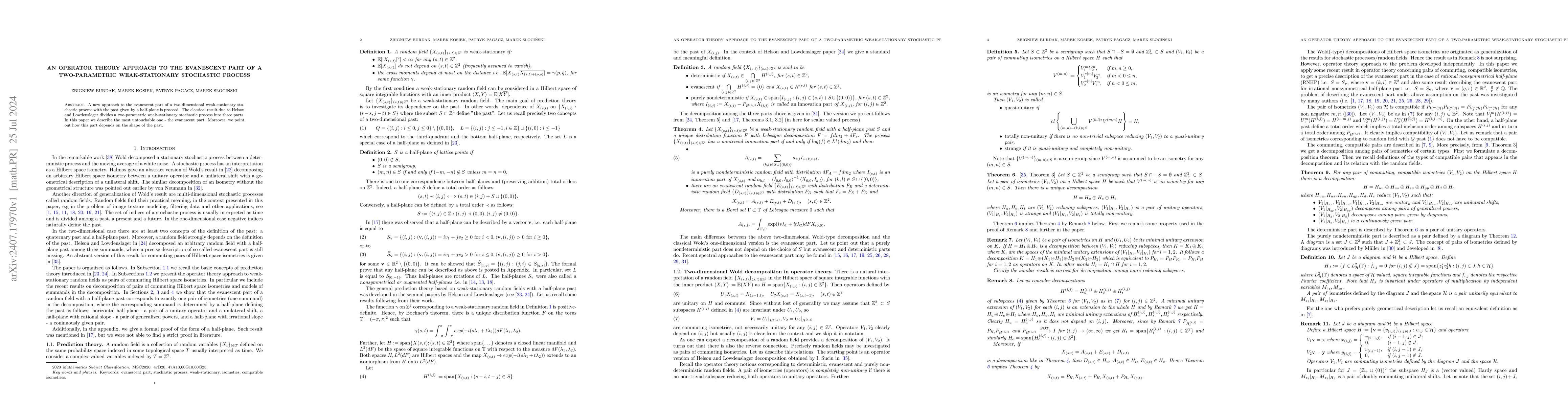 Thumbnail for An operator theory approach to the evanescent part of a two-parametric
  weak-stationary stochastic process