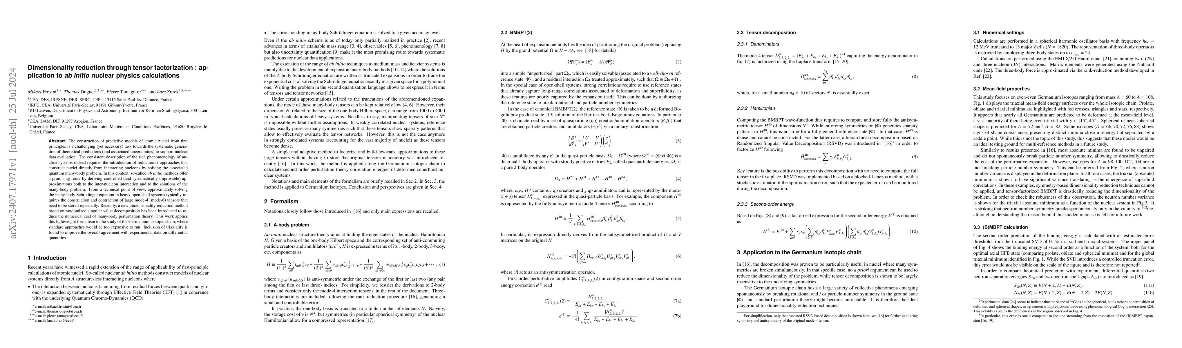 Thumbnail for Dimensionality reduction through tensor factorization : application to
  \textit{ab initio} nuclear physics calculations
