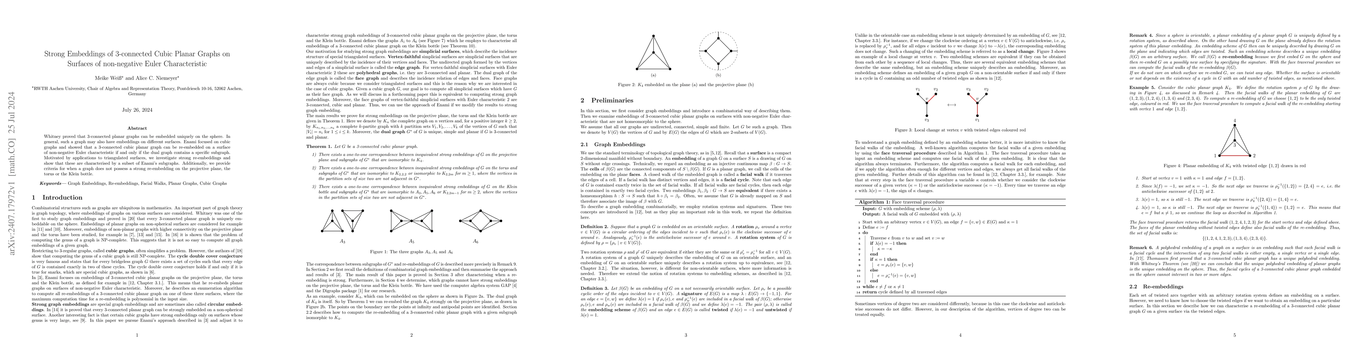 Thumbnail for Strong Embeddings of 3-connected Cubic Planar Graphs on Surfaces of
  non-negative Euler Characteristic