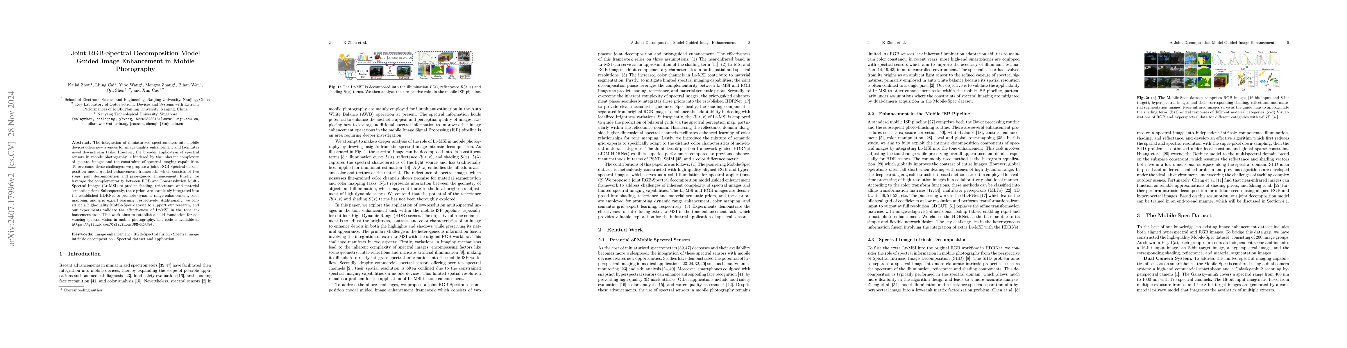 Thumbnail for Joint RGB-Spectral Decomposition Model Guided Image Enhancement in
  Mobile Photography