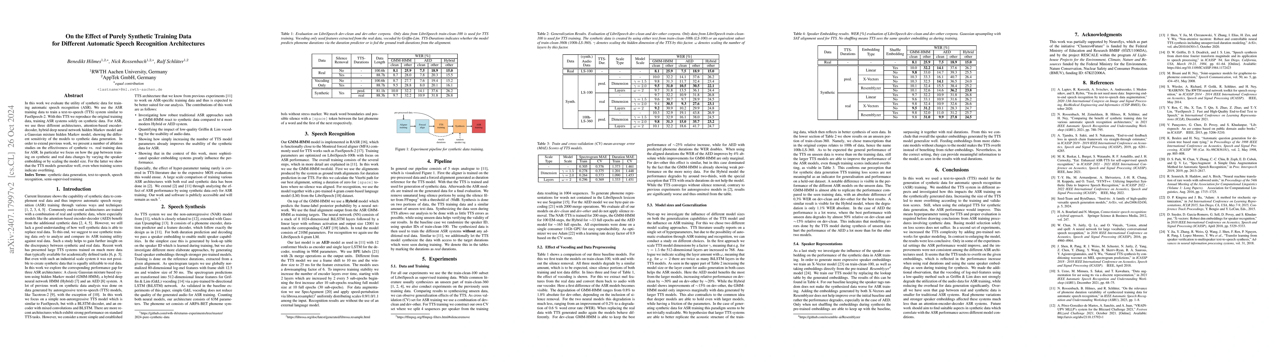 Thumbnail for On the Effect of Purely Synthetic Training Data for Different Automatic
  Speech Recognition Architectures