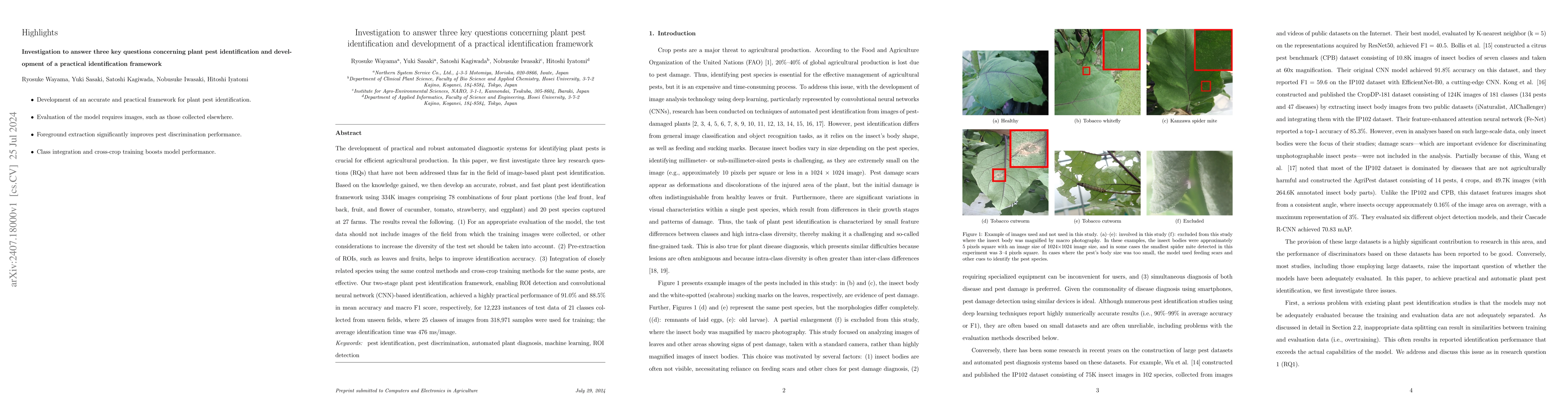 Thumbnail for Investigation to answer three key questions concerning plant pest
  identification and development of a practical identification framework