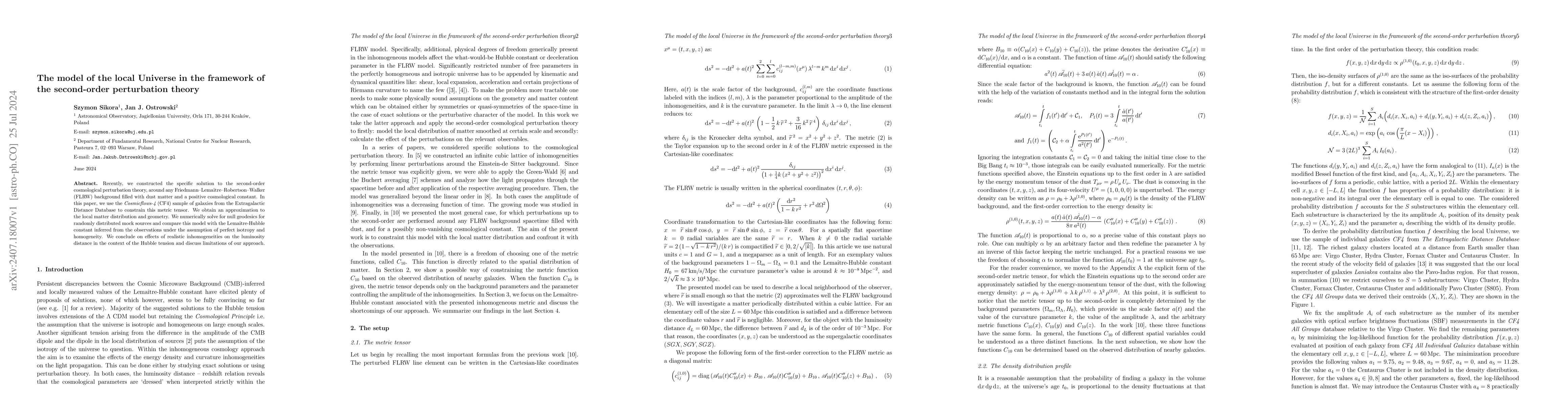 Thumbnail for The model of the local Universe in the framework of the second-order
  perturbation theory