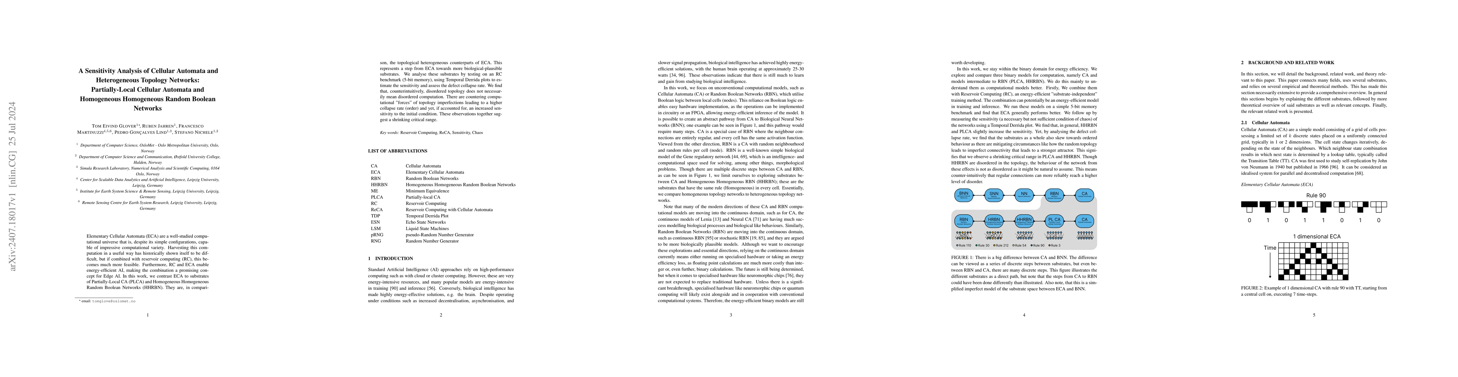 Thumbnail for A Sensitivity Analysis of Cellular Automata and Heterogeneous Topology
  Networks: Partially-Local Cellular Automata and Homogeneous Homogeneous
  Random Boolean Networks