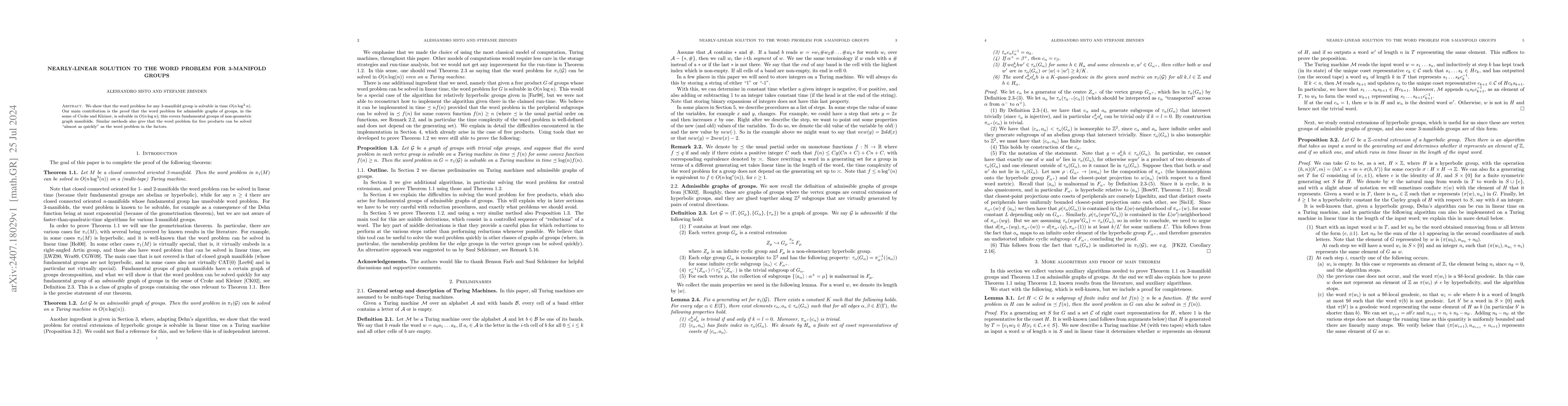 Thumbnail for Nearly-linear solution to the word problem for 3-manifold groups