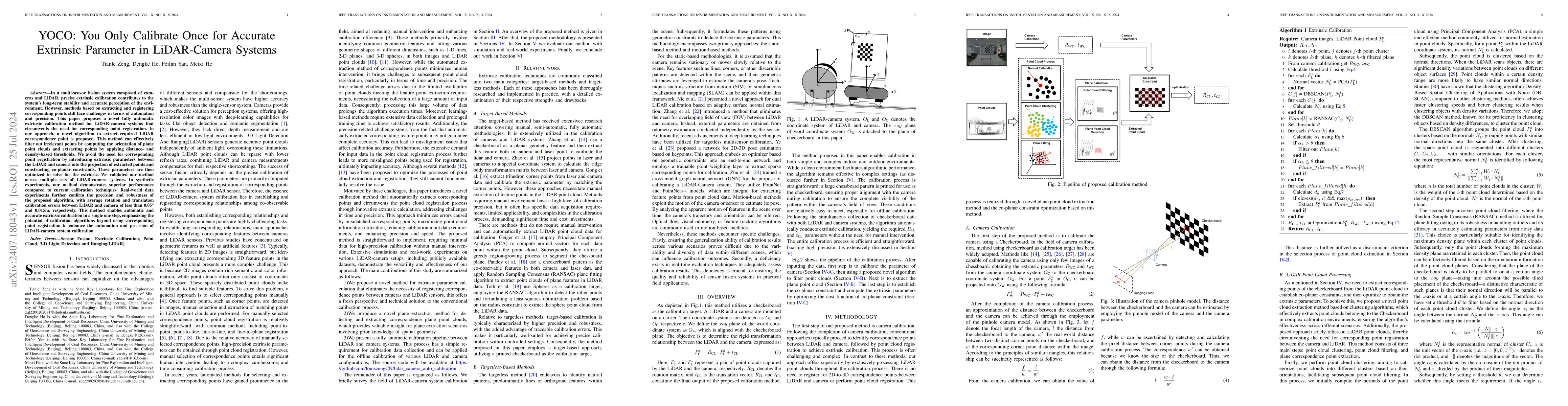 Thumbnail for YOCO: You Only Calibrate Once for Accurate Extrinsic Parameter in
  LiDAR-Camera Systems