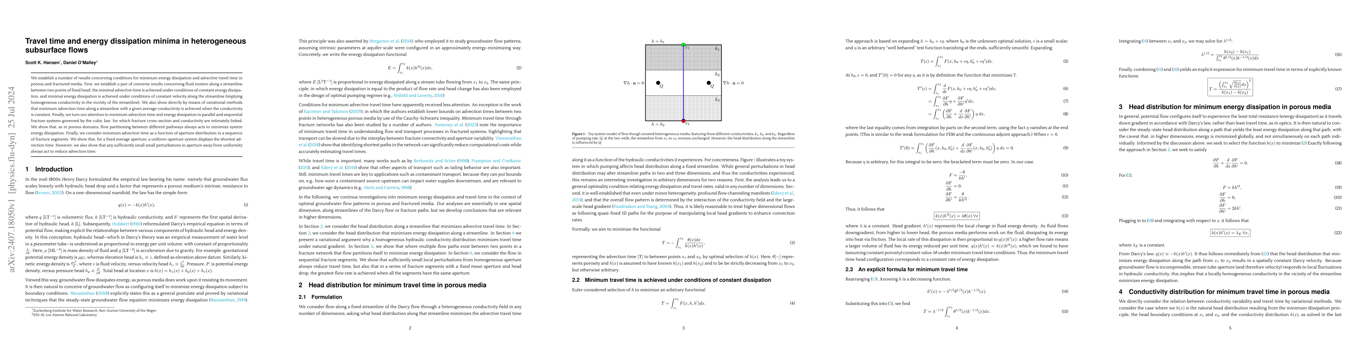 Thumbnail for Travel time and energy dissipation minima in heterogeneous subsurface
  flows