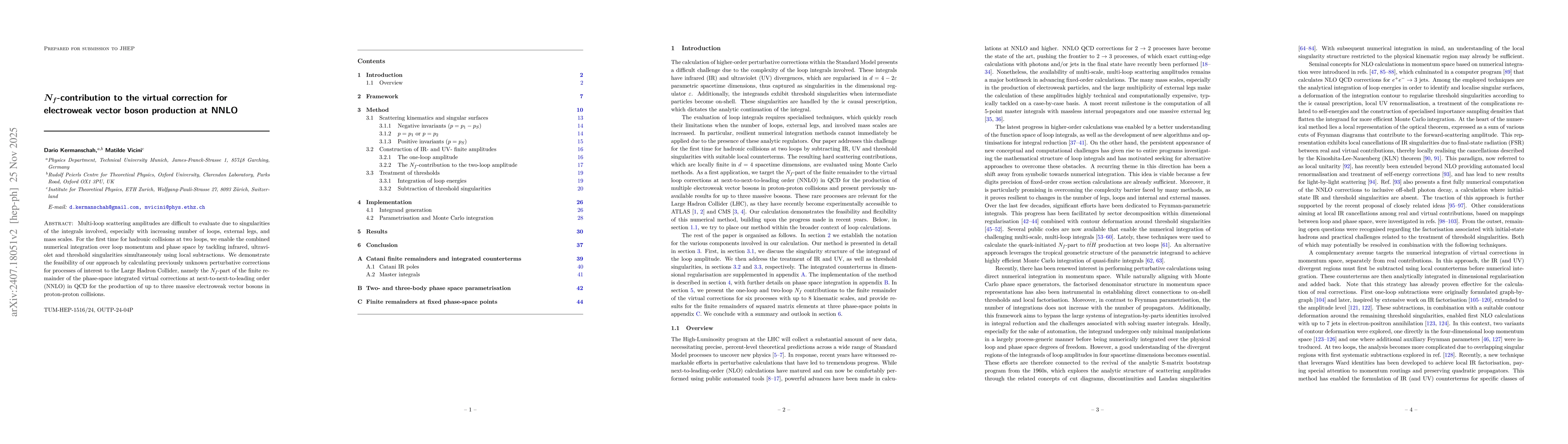 Thumbnail for Nf-contribution to the virtual correction for electroweak vector boson production at NNLO