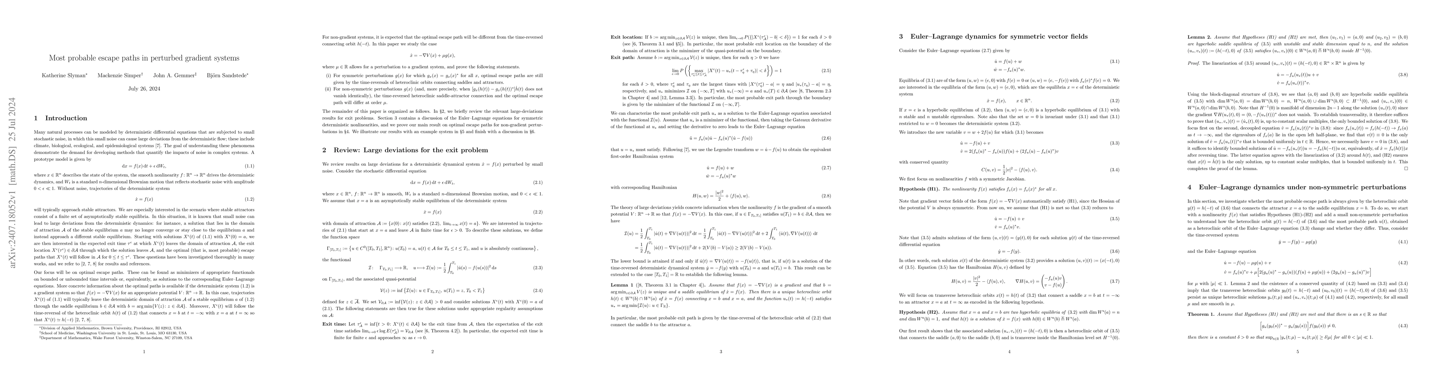 Thumbnail for Most probable escape paths in perturbed gradient systems