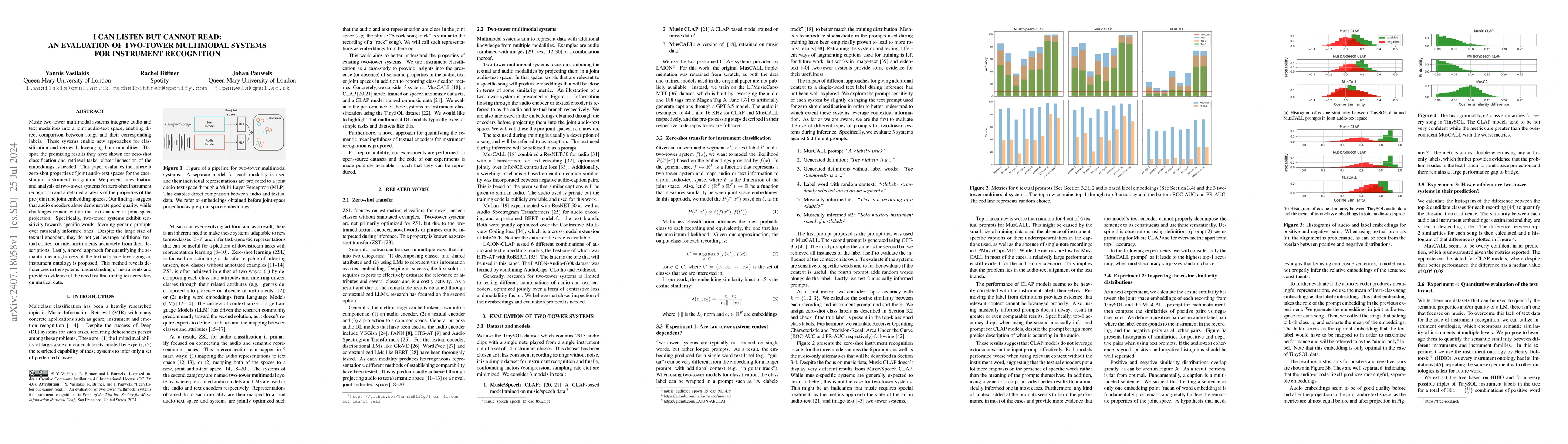 Thumbnail for I can listen but cannot read: An evaluation of two-tower multimodal
  systems for instrument recognition
