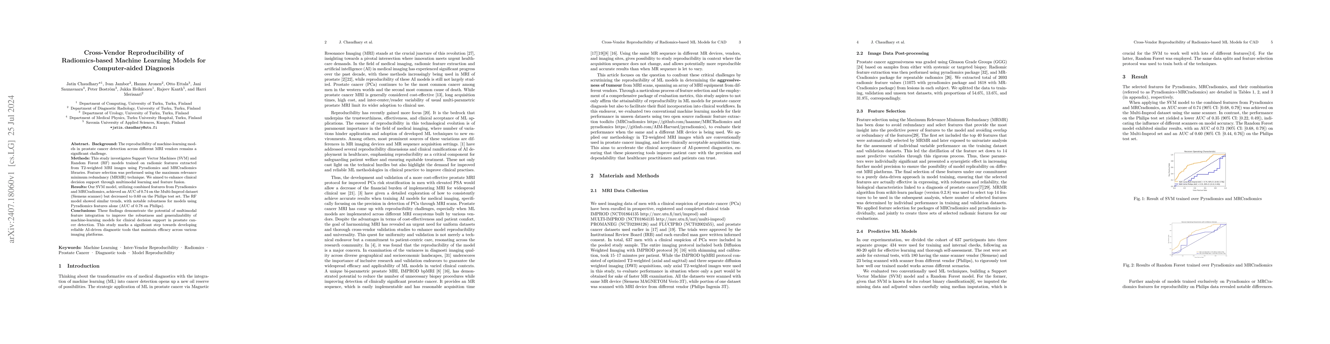 Thumbnail for Cross-Vendor Reproducibility of Radiomics-based Machine Learning Models
  for Computer-aided Diagnosis