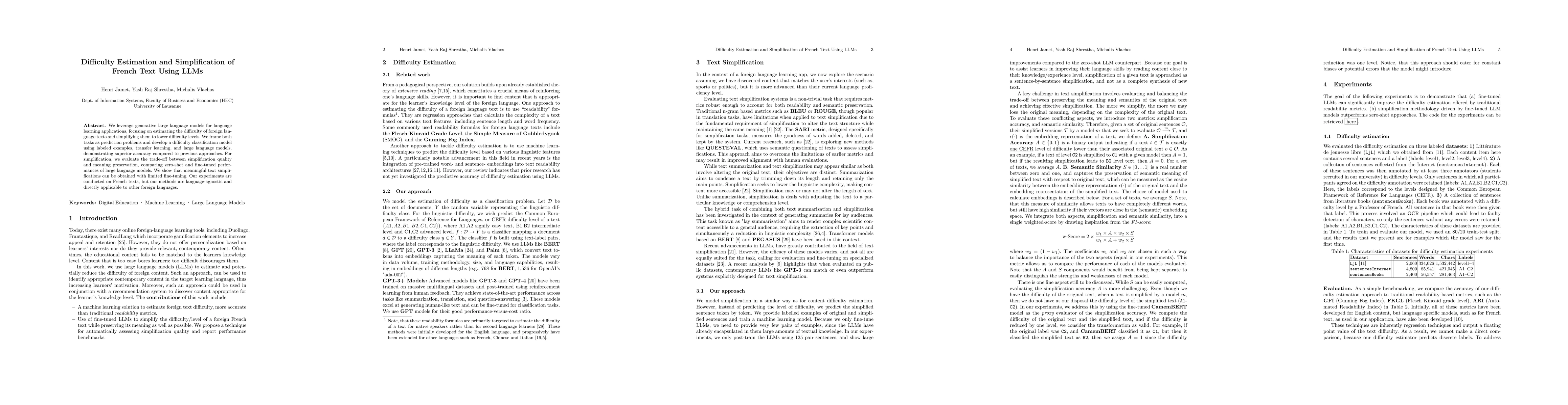 Thumbnail for Difficulty Estimation and Simplification of French Text Using LLMs