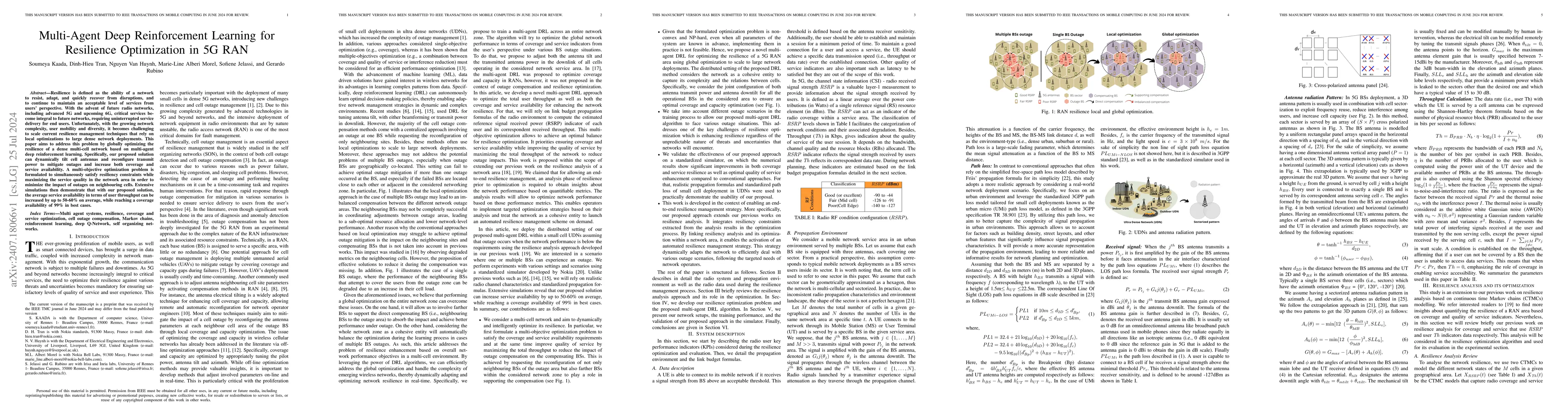 Thumbnail for Multi-Agent Deep Reinforcement Learning for Resilience Optimization in
  5G RAN