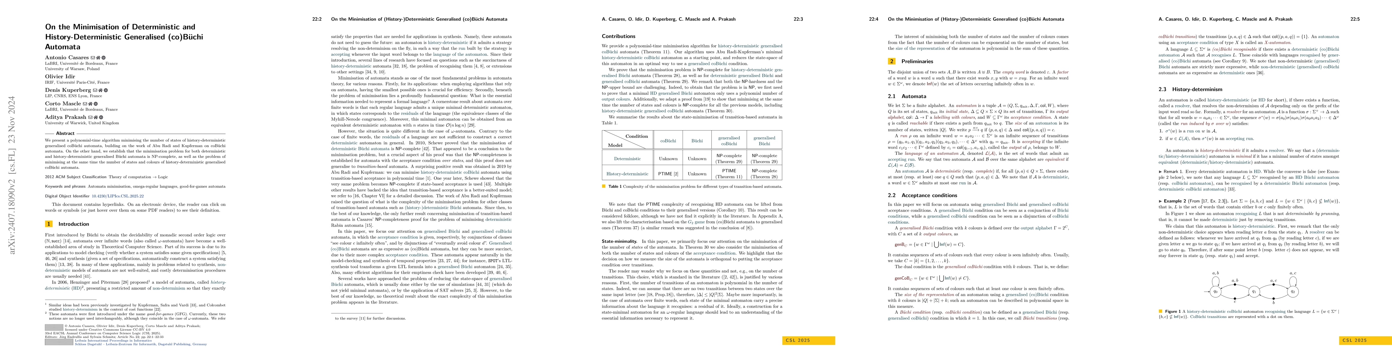 Thumbnail for On the Minimisation of Deterministic and History-Deterministic
  Generalised (co)Büchi Automata