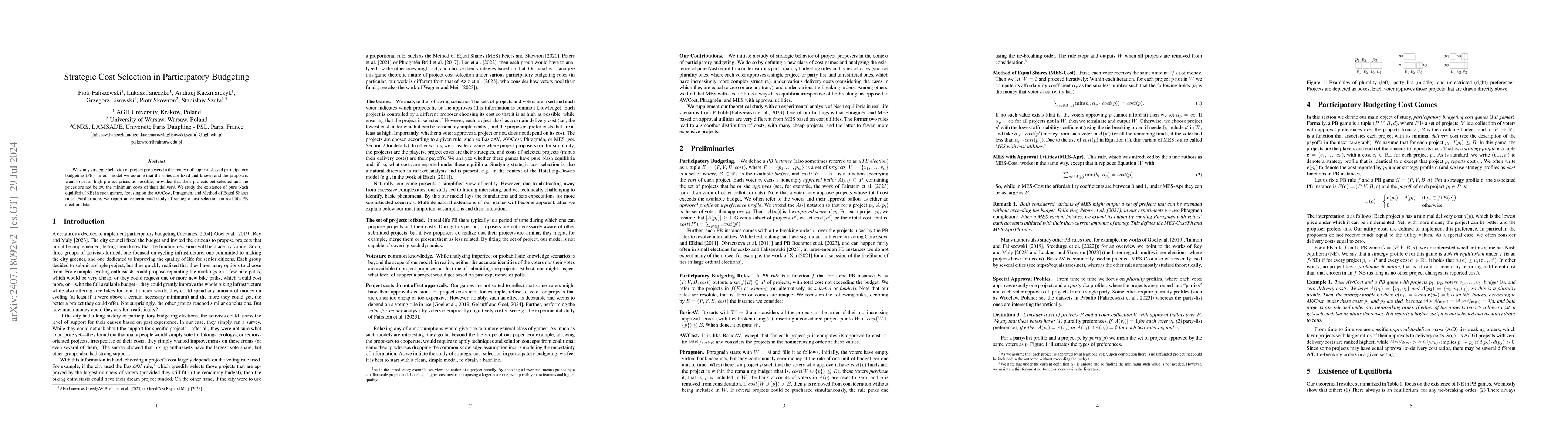 Thumbnail for Strategic Cost Selection in Participatory Budgeting