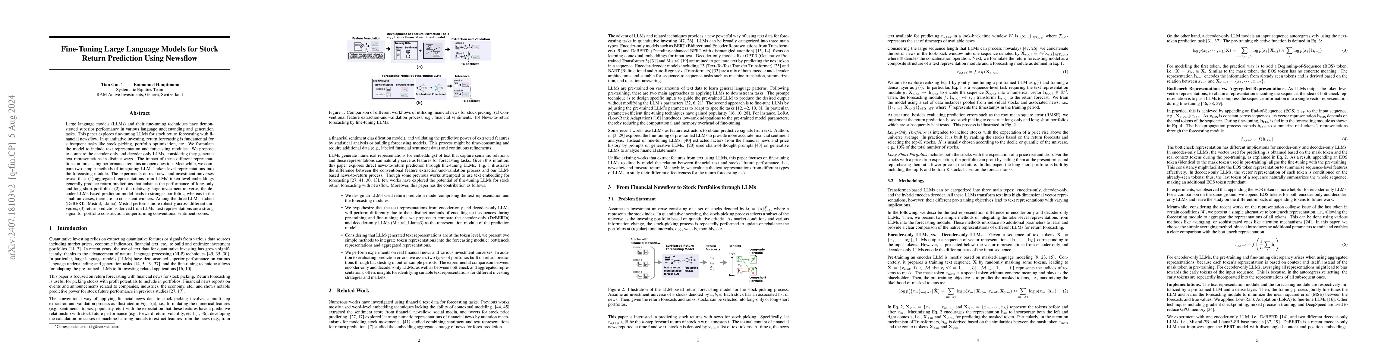 Thumbnail for Fine-Tuning Large Language Models for Stock Return Prediction Using
  Newsflow