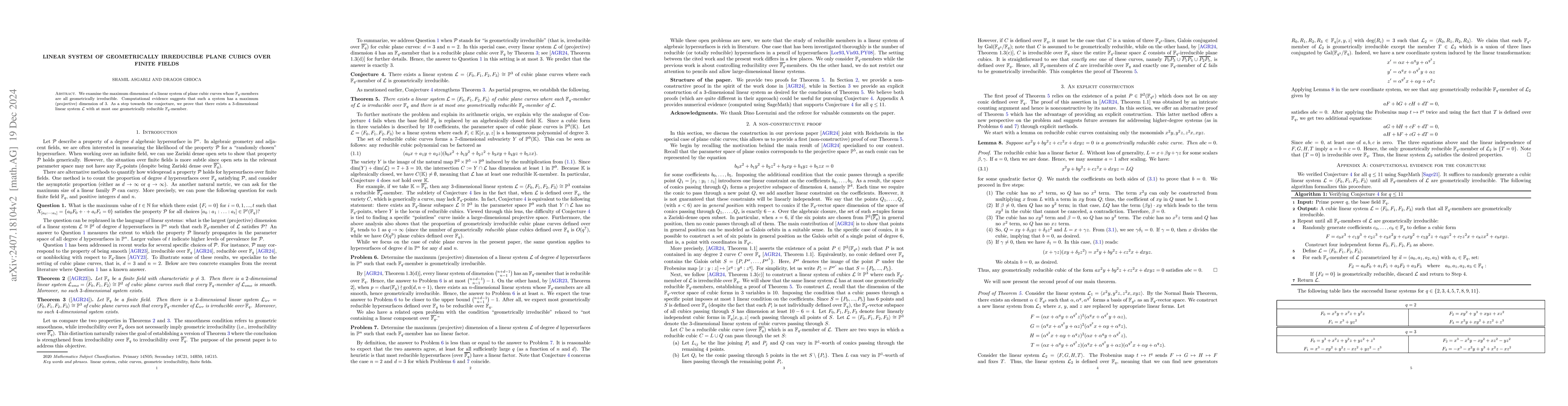 Thumbnail for Linear system of geometrically irreducible plane cubics over finite
  fields