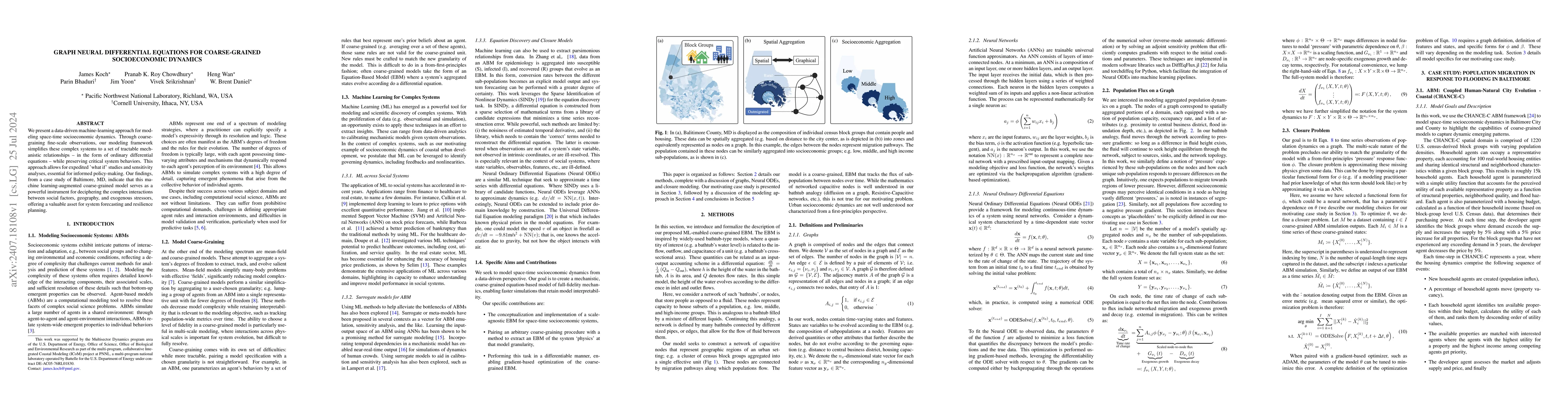 Thumbnail for Graph Neural Ordinary Differential Equations for Coarse-Grained
  Socioeconomic Dynamics