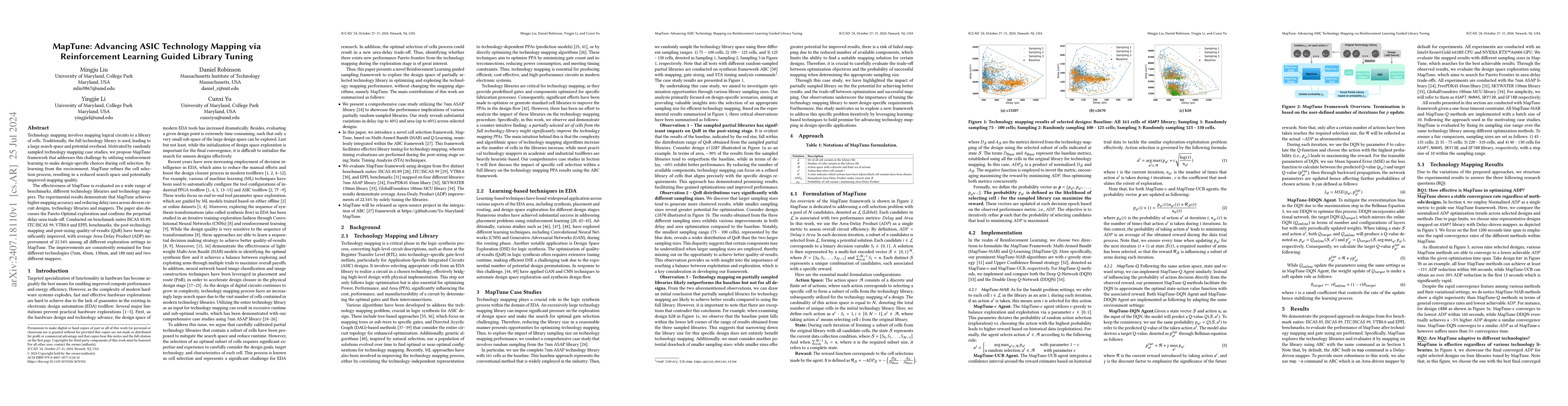 Thumbnail for MapTune: Advancing ASIC Technology Mapping via Reinforcement Learning
  Guided Library Tuning