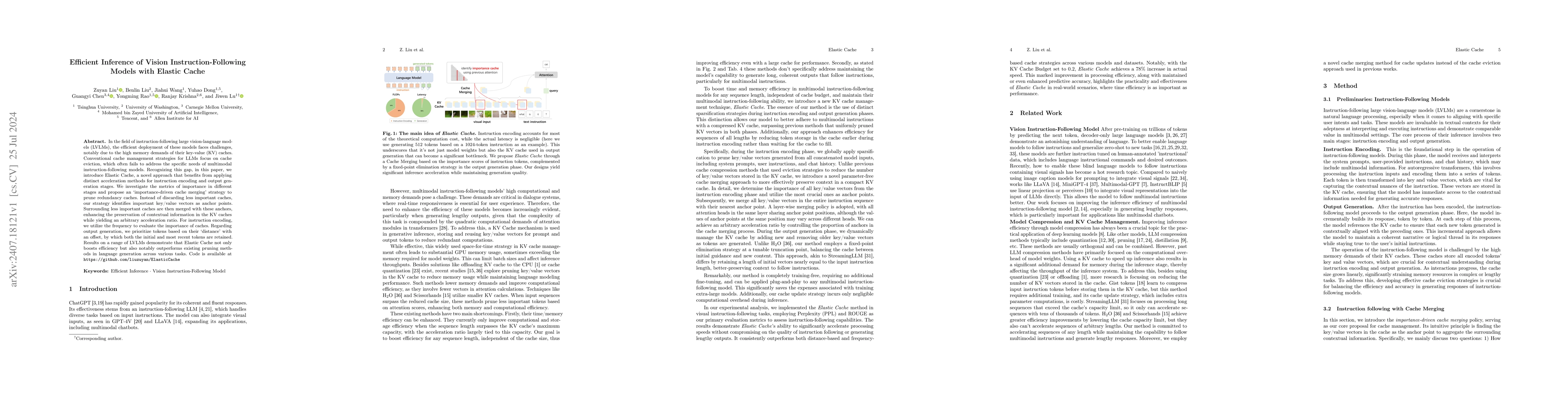 Thumbnail for Efficient Inference of Vision Instruction-Following Models with Elastic
  Cache